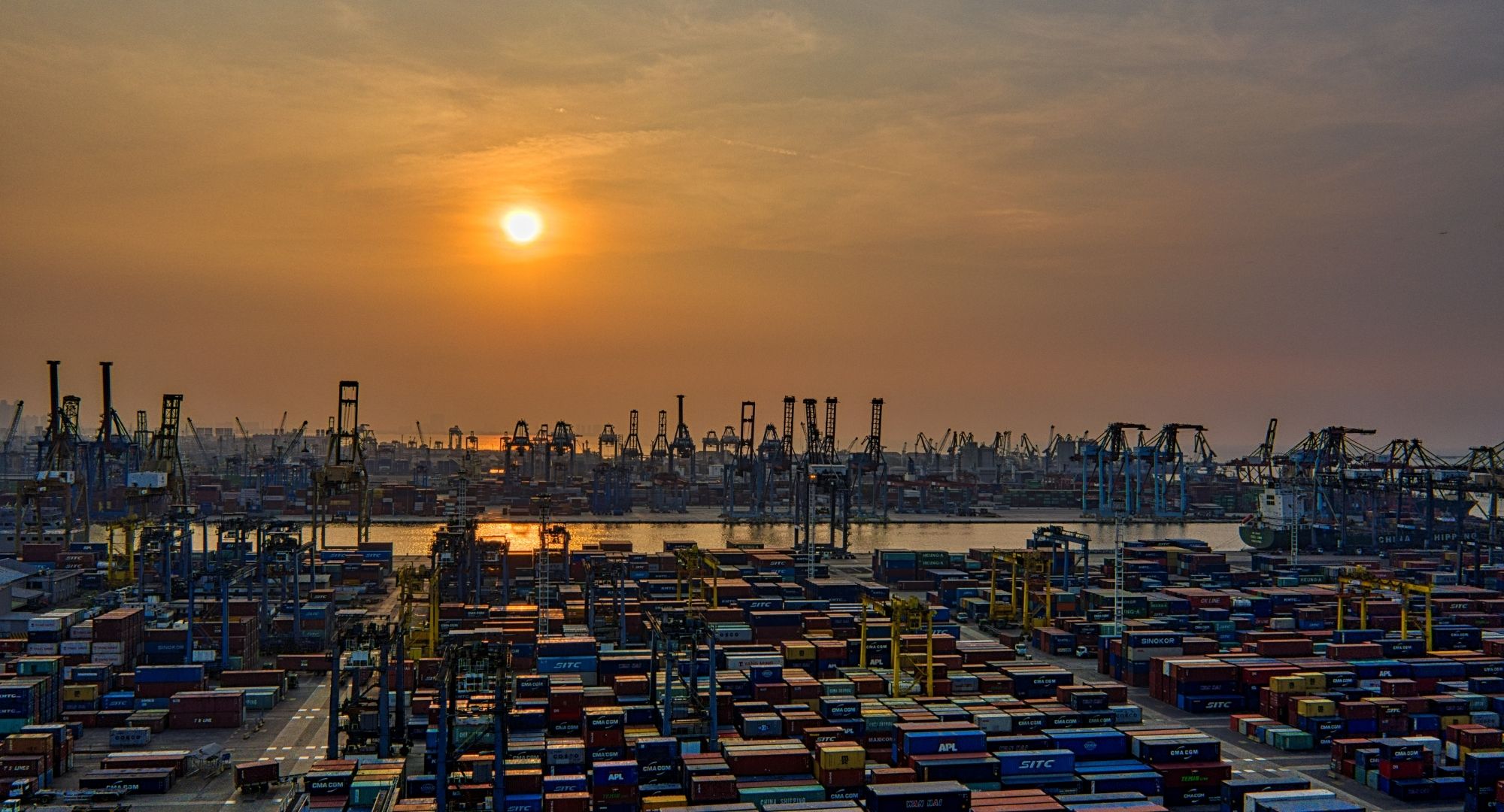 Freight shipping area by the ocean.